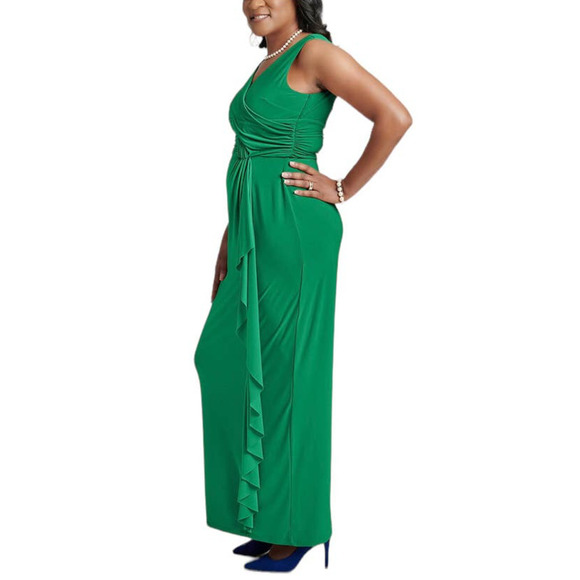 KASPER Women's Charlotte V-Neck Ruffle-Trim Maxi Dress Green XXL NWT - Picture 2 of 7